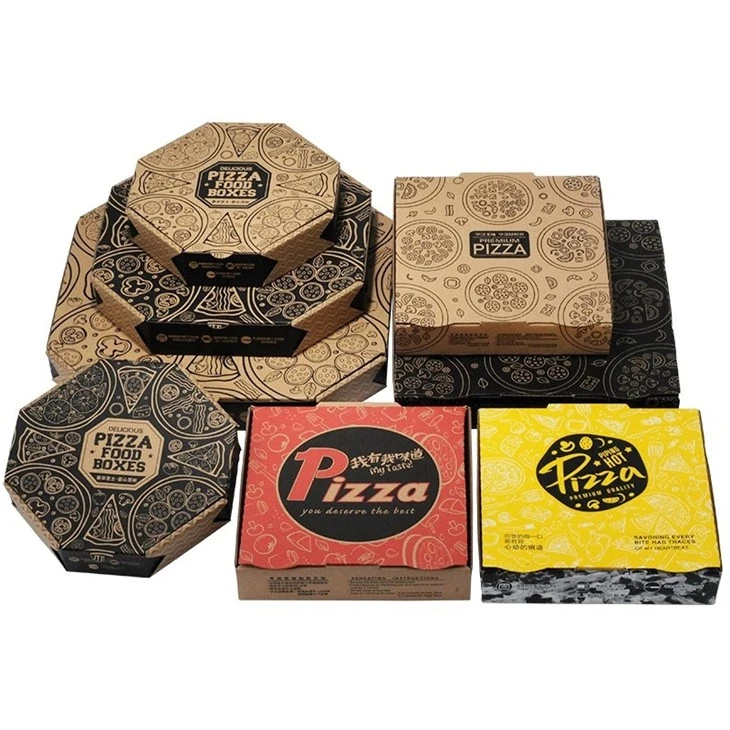 Caixa de embalagem de pizza em forma de retângulo com logotipo do cliente
